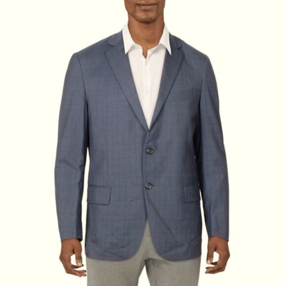 Hart Schaffner Marx: Wool Plaid Two-Button Suit Jacket - size 46R in Blue - Picture 1 of 15